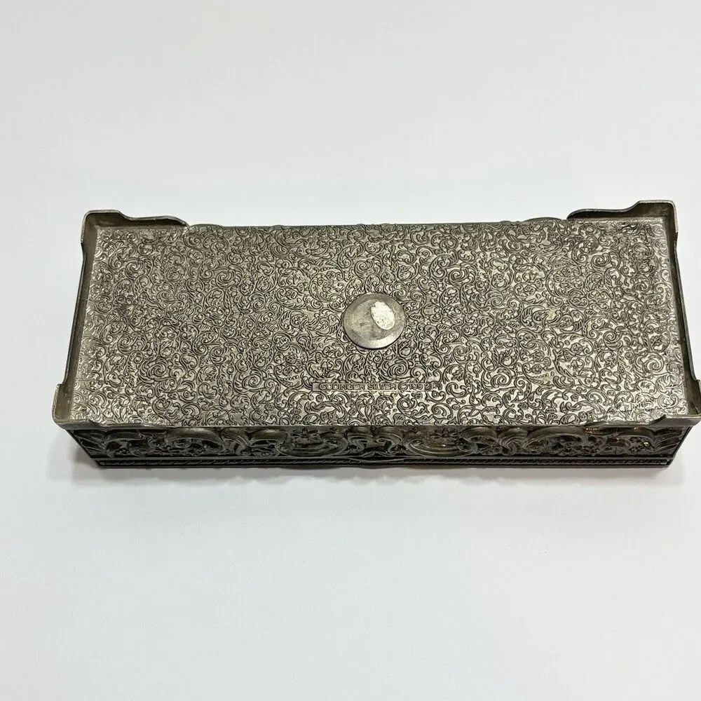 VINTAGE - GODINGER 1992 SILVER PLATED RECTANGULAR JEWELRY BOX WITH SOFT LINING